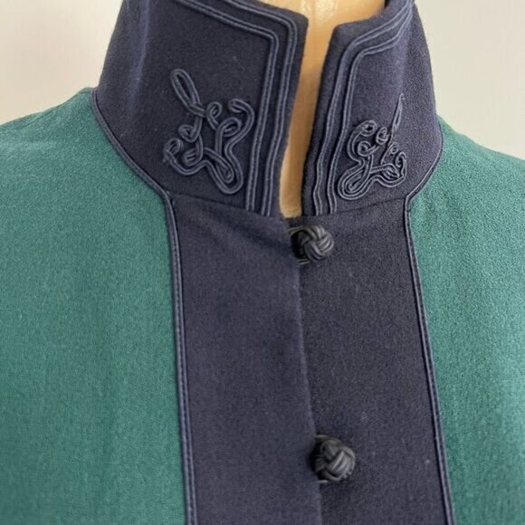 VTG Linda Allard Ellen Tracy Women 8 100% Wool Green Blue Buttoned Sweater Dress - Picture 13 of 15